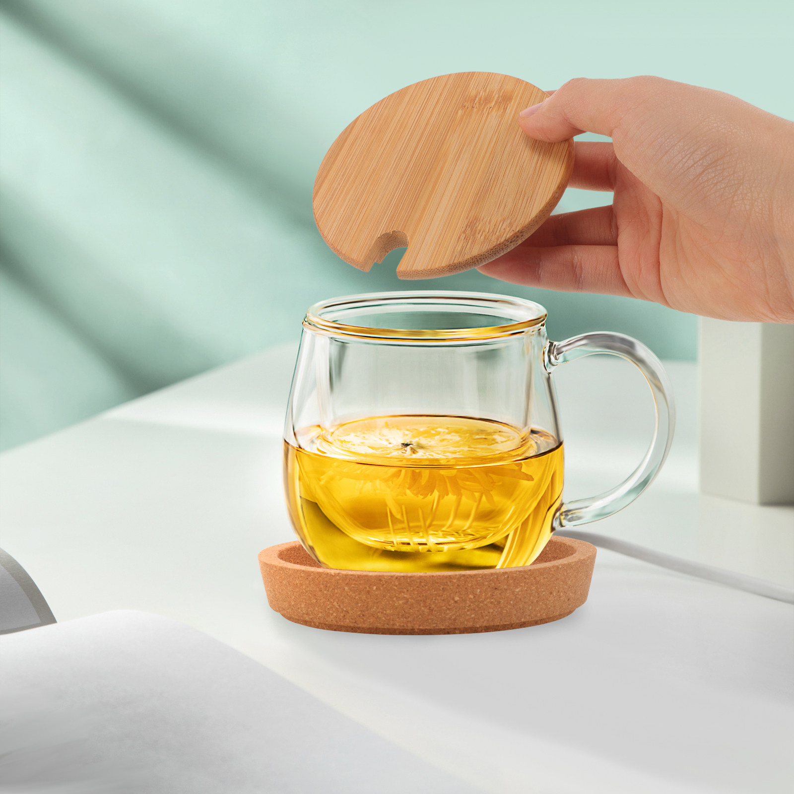Coffee Tea Replacement - 4 Adet Bambu Bardak Kapağı Yuvarlak