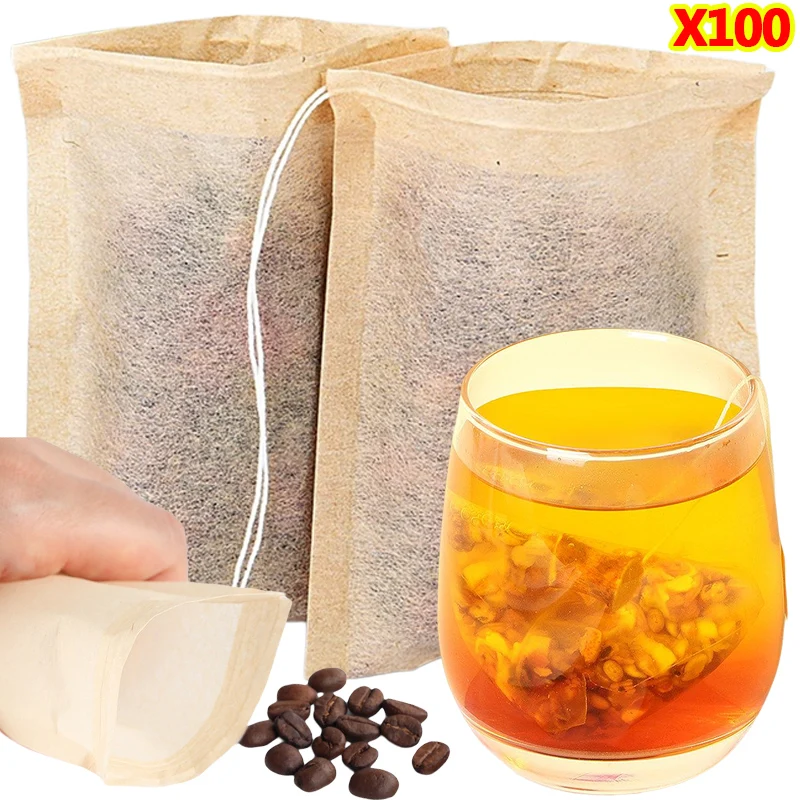 Coffee Tea Leaf And Bean - 100 Adet Çay Poşetleri İpli Filtre