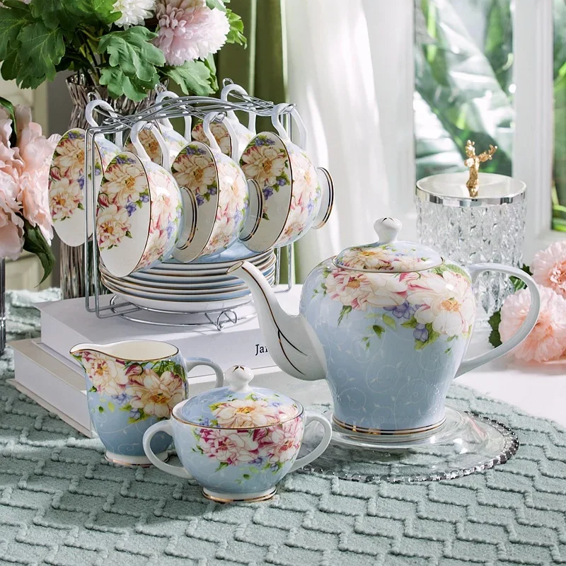 Coffee Tea Creamer - Pembe Mavi Çiçek Kemik çini Kahve