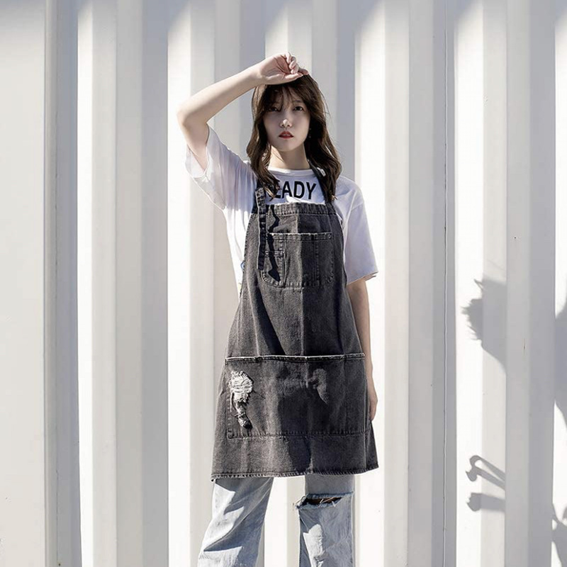Coffee Tea For Garden - Japon Yıkanmış Pamuklu Denim Önlükler, Büyütülmüş