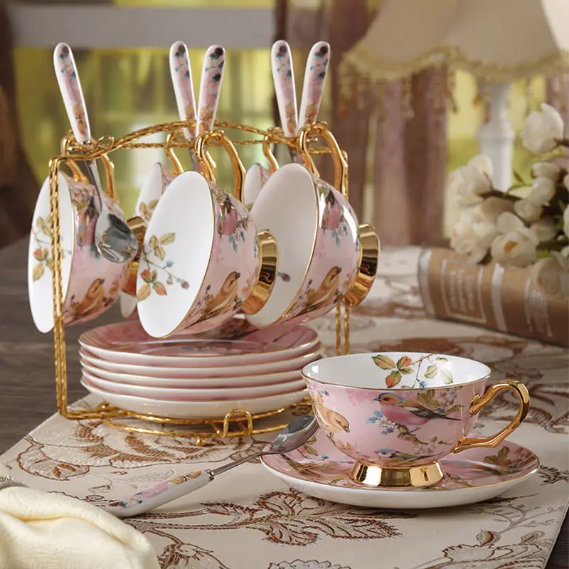 Coffee Tea Creamer - Kemik çini kahve fincan seti pembe