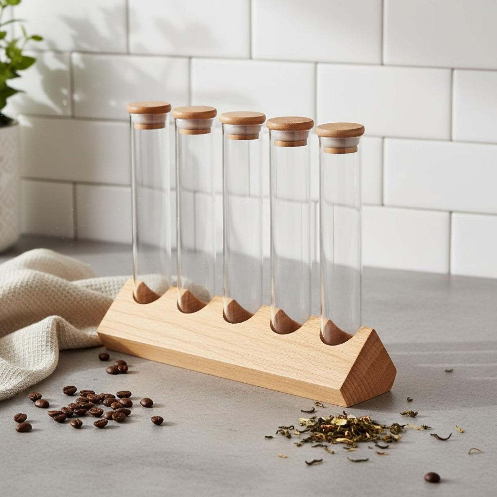 Ahşap Standlı Cam Tüp Kap Seti - Coffee Bean & Tea Menu incelemesi ve fiyatı